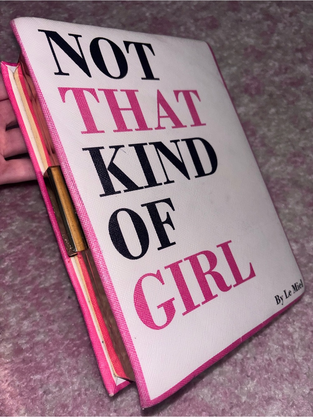 'Not That Kind Of Girl' Pink & White Canvas Clutch